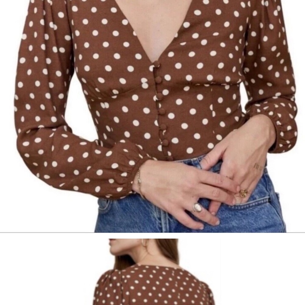Reformation Brown Polka Dot Blouse